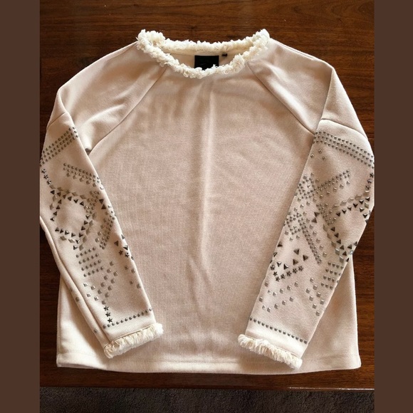 Nanette Lepore Sweaters - Nanette Lepore Studded Sweater Fringe Edges Cream
